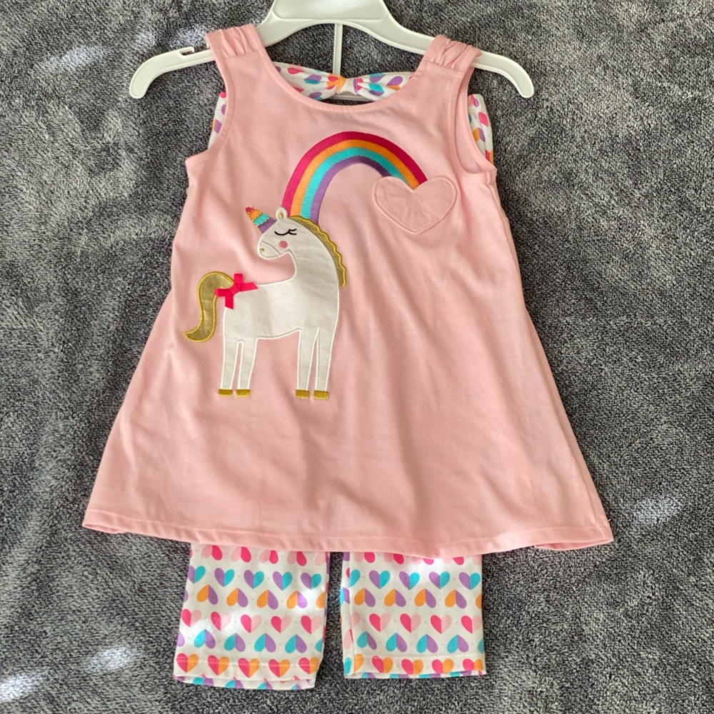 Kids Headquarters Girls 6x Sleeveless Unicorn Top and Capri Leggings Set